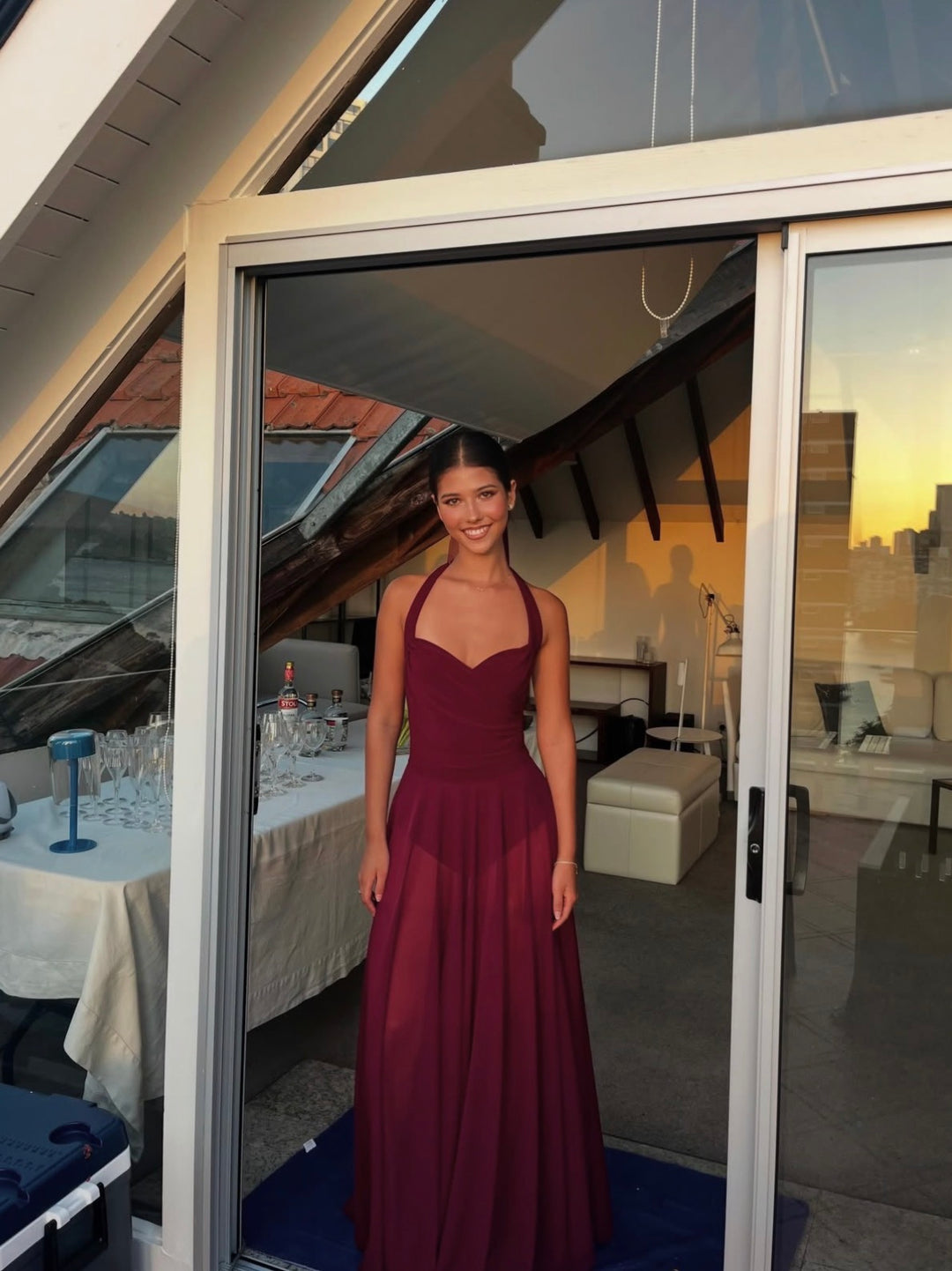 Cayla Draped Dress (Burgundy)