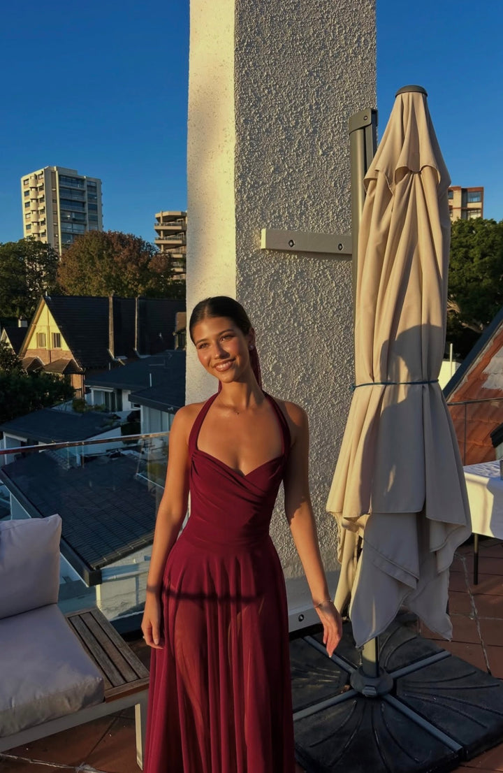 Cayla Draped Dress (Burgundy)
