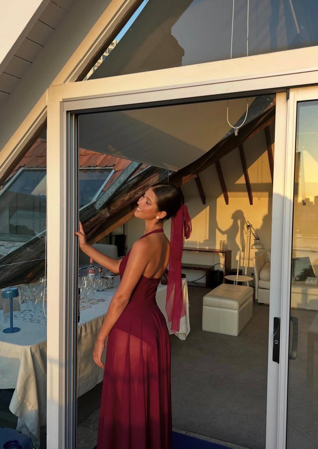 Cayla Draped Dress (Burgundy)