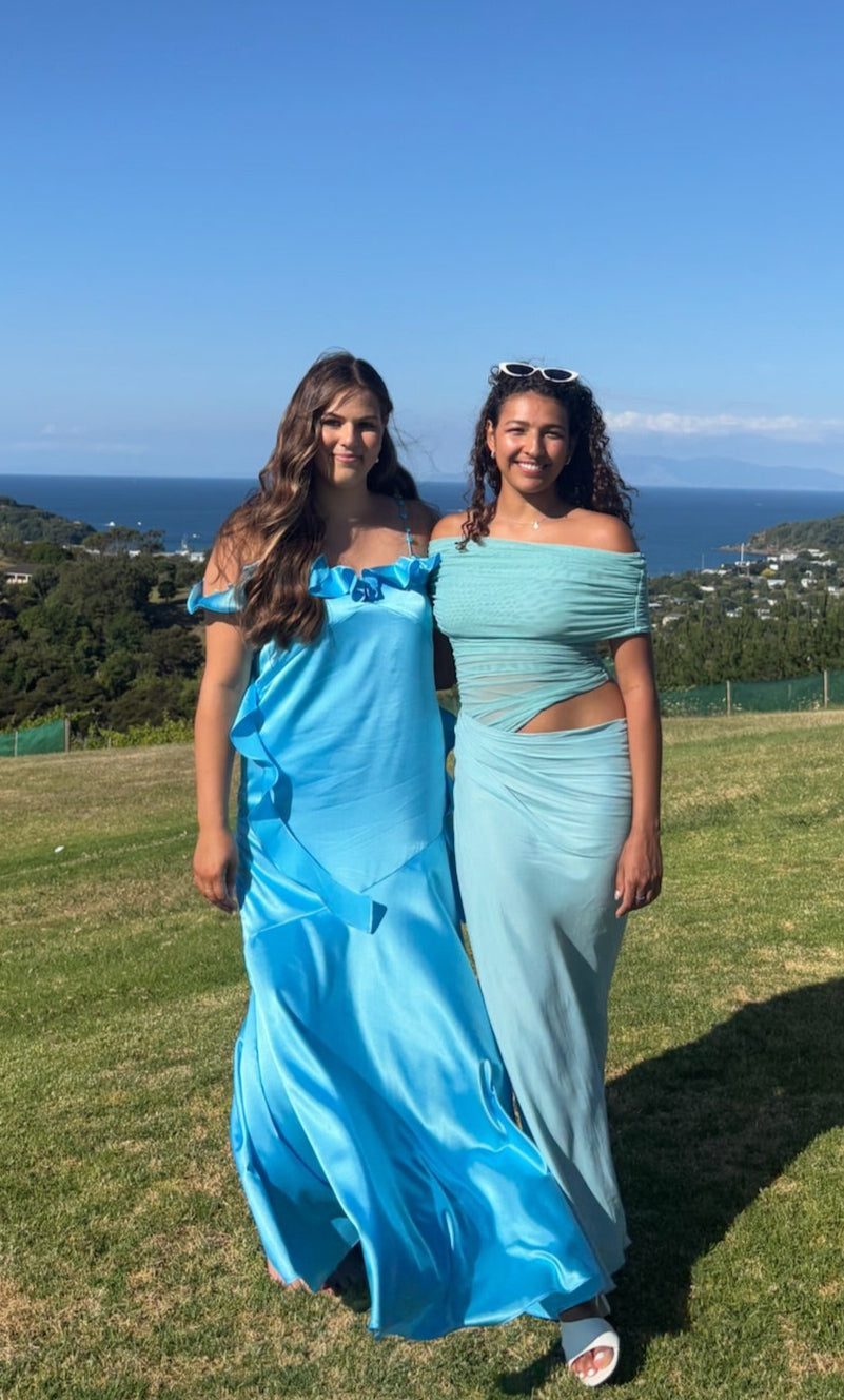 Ruffle Slip (Blue) - First Date Rentals