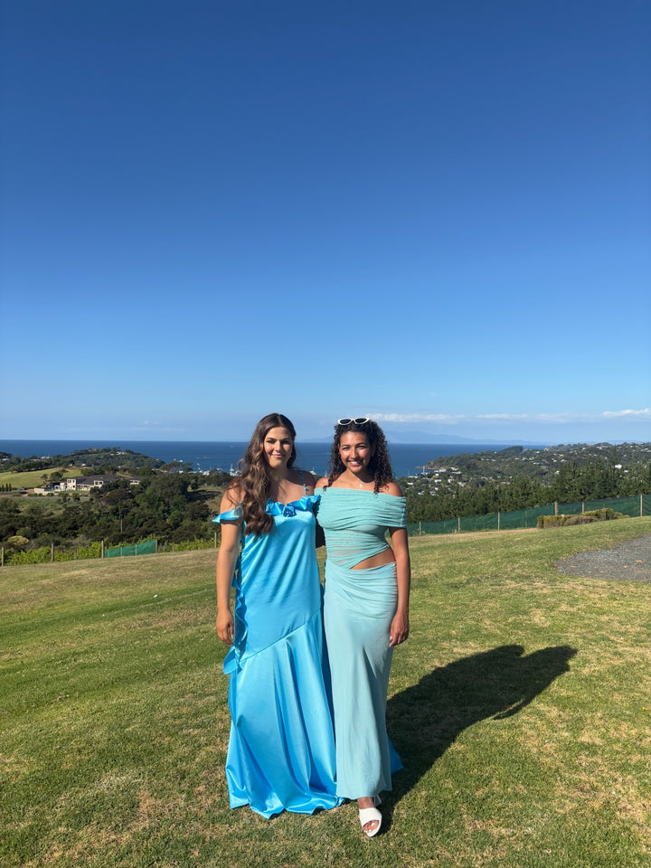 Ruffle Slip (Blue) - First Date Rentals