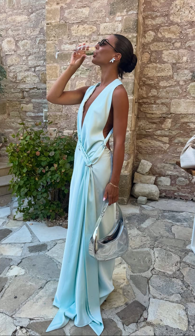 Harlow Satin Dress (Ice Blue)