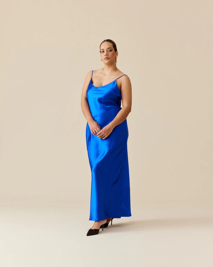Logan Satin Slip (Cobalt) - First Date Rentals