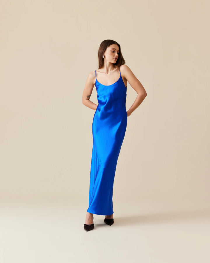 Logan Satin Slip (Cobalt) - First Date Rentals