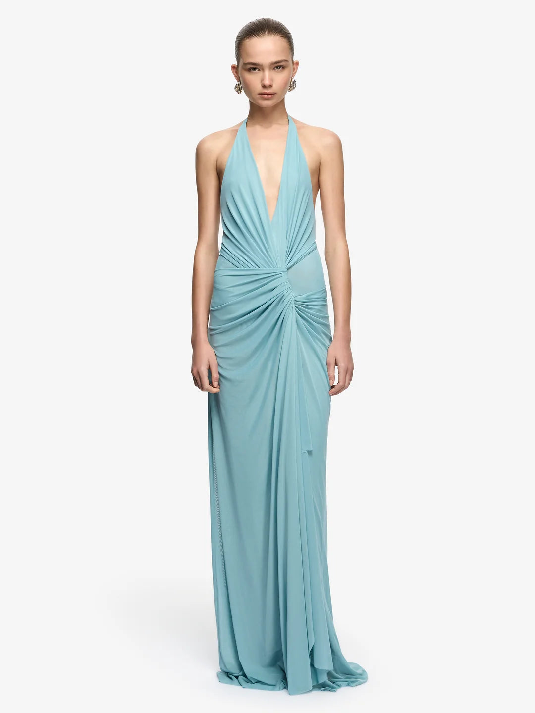 Xanthi V Neck Maxi Dress (Bermuda Blue)