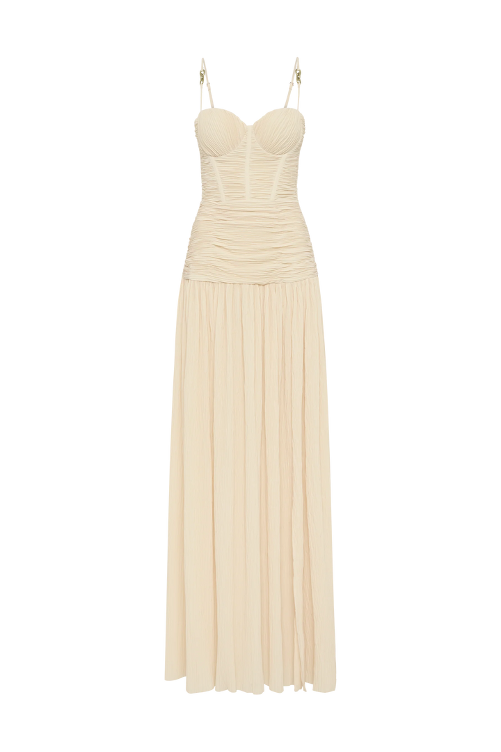 Double Time Pleat Dress (Nougat) - First Date Rentals
