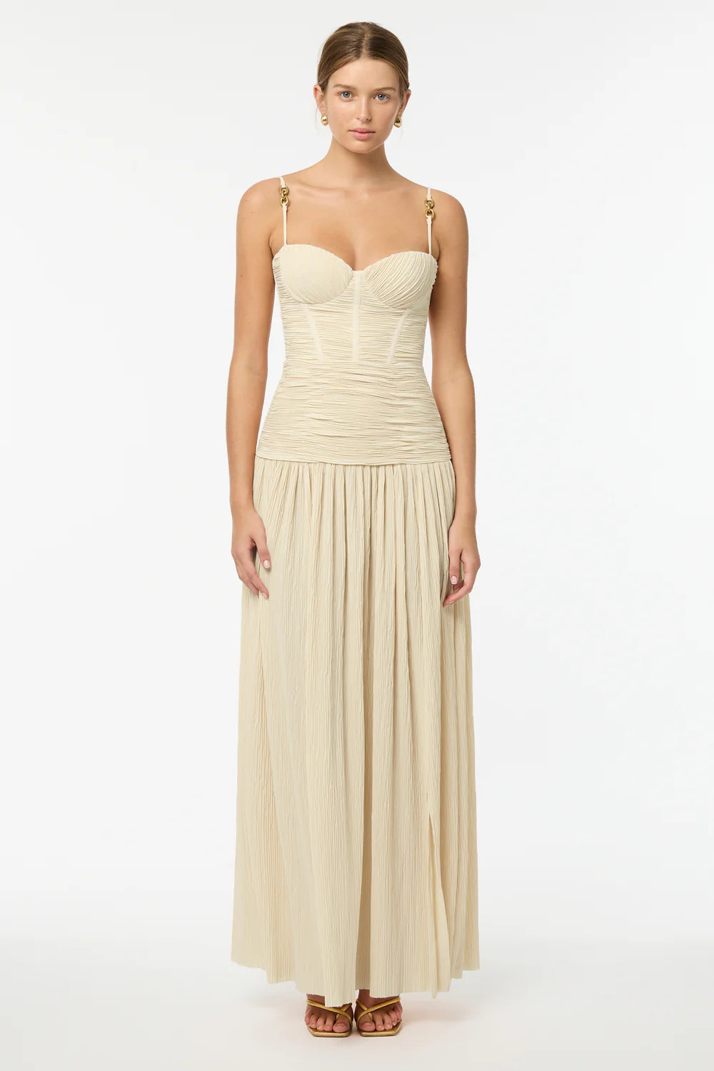 Double Time Pleat Dress (Nougat) - First Date Rentals
