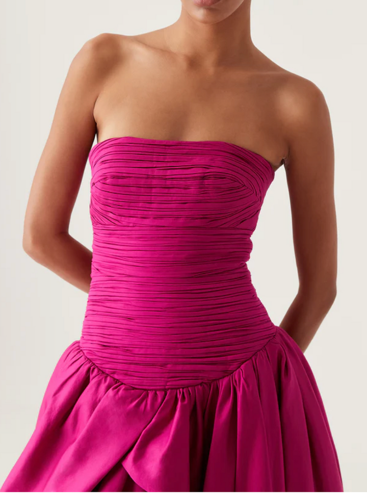 Violette Bubble Hem Maxi Dress (Magenta) - First Date Rentals