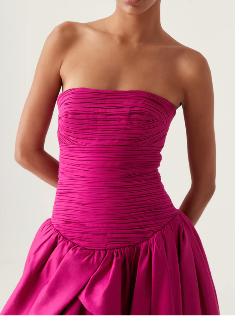 Violette Bubble Hem Maxi Dress (Magenta)