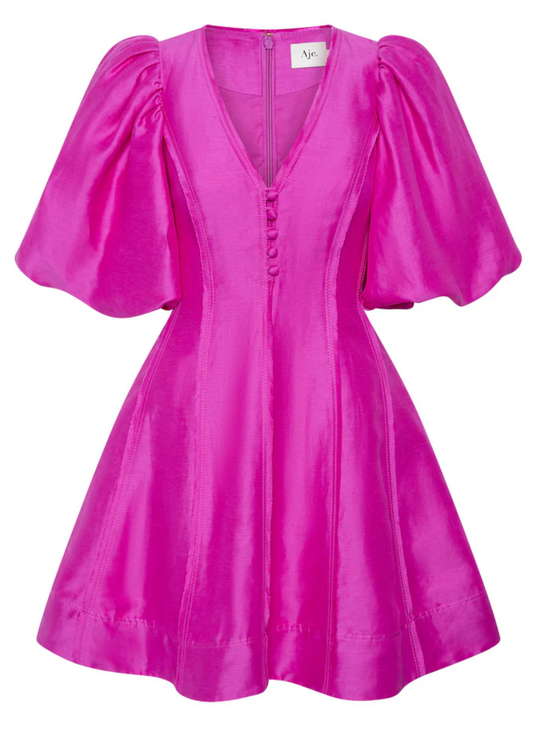 Dusk Puff Sleeve Mini Dress (Fuchsia) - First Date Rentals