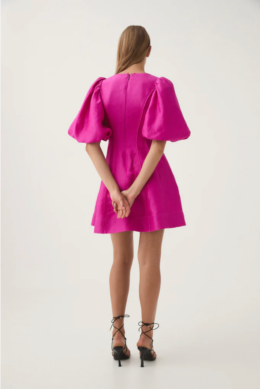 Dusk Puff Sleeve Mini Dress (Fuchsia) - First Date Rentals
