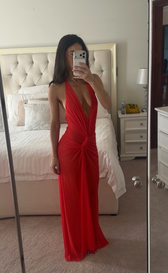 Xanthi V Neck Maxi Dress (Flame)