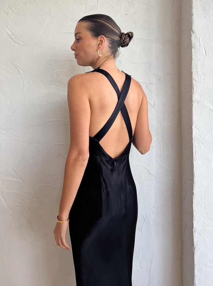 camille lace cross back midi dress Introducing the Camille Lace Cross Back Midi Dress Luxurious silk touch fabric, delicate lace detail, plunging neckline, and graceful midi-length A sophisticated addition to your high-fashion wardrobe!