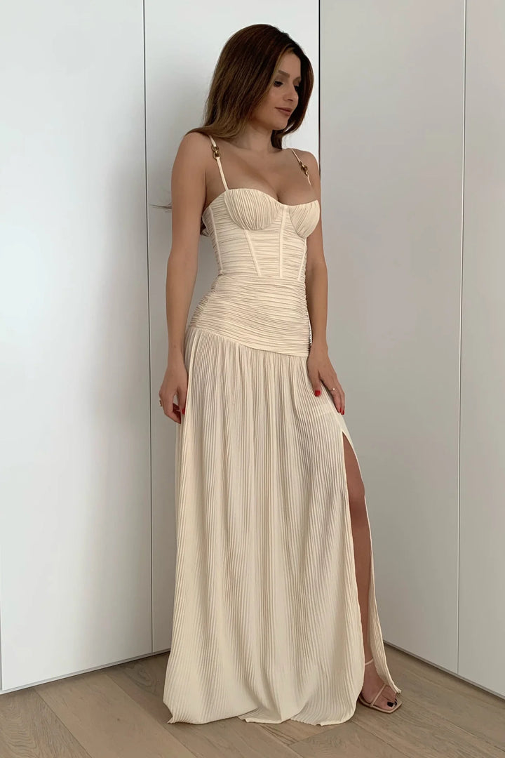Double Time Pleat Dress (Nougat) - First Date Rentals
