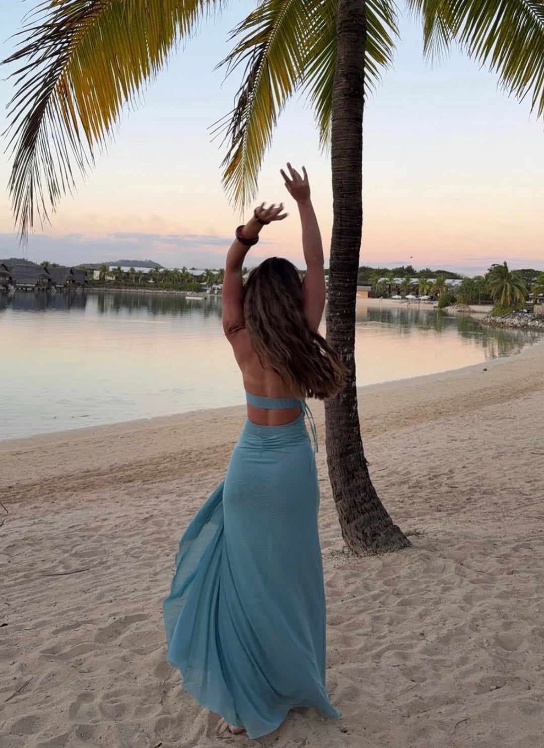 Xanthi V Neck Maxi Dress (Bermuda Blue)