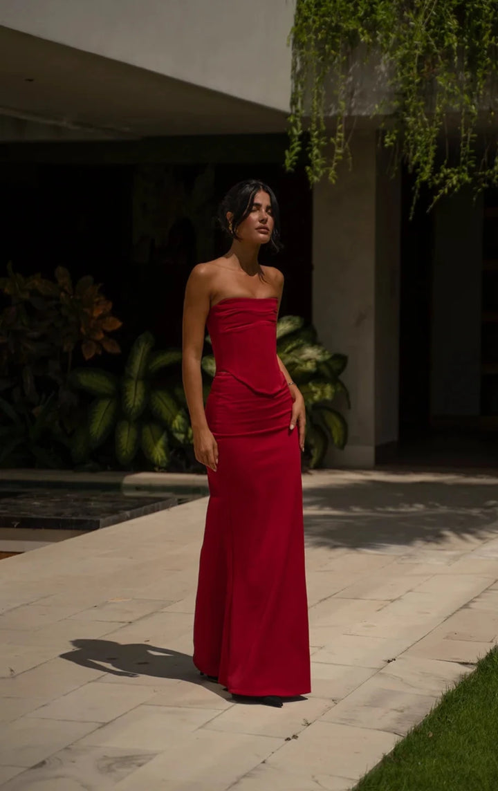 strapless open back dress Louie Gown (Red)