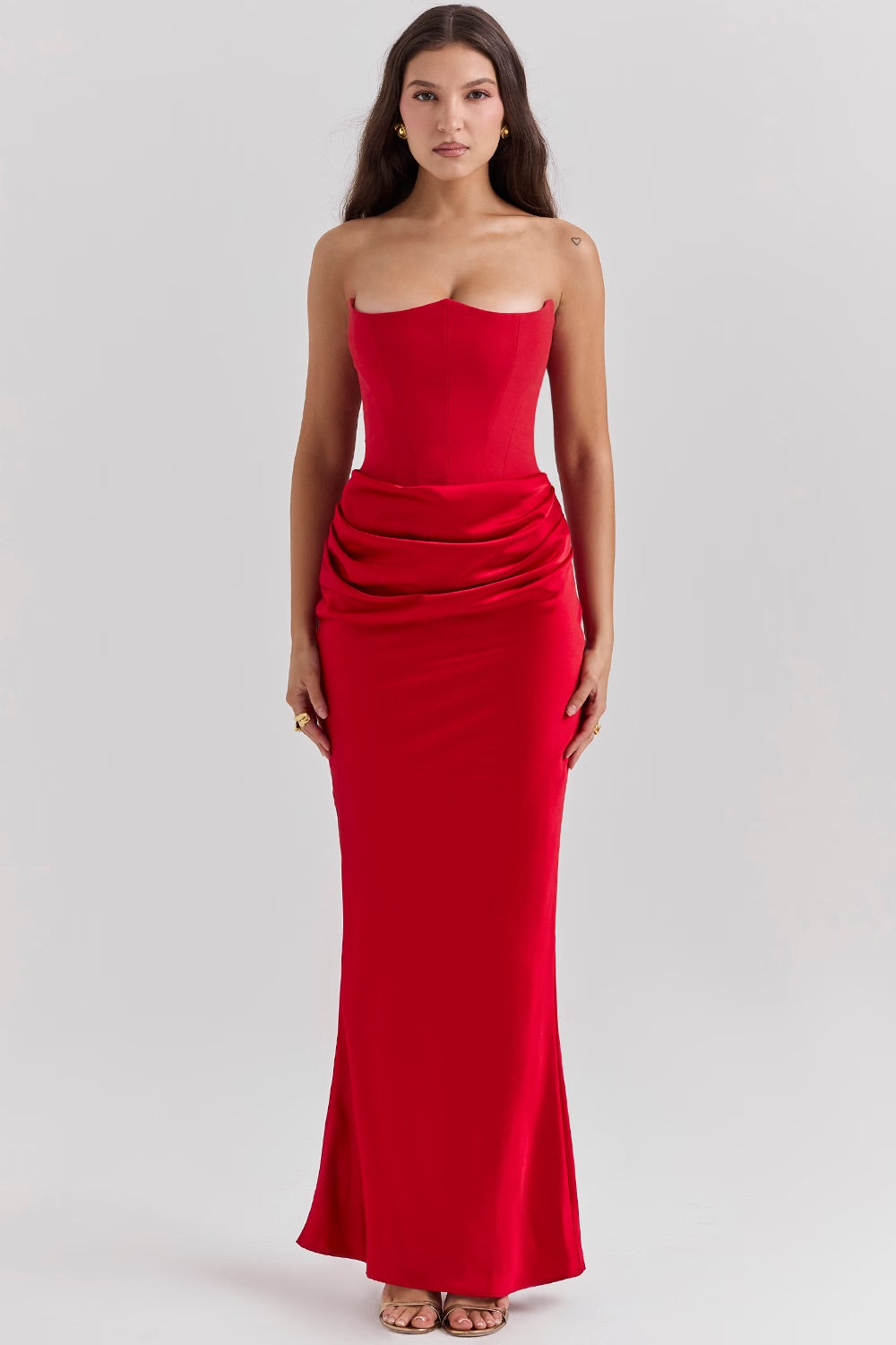 Persephone Strapless Corset Maxi (Red) - First Date Rentals