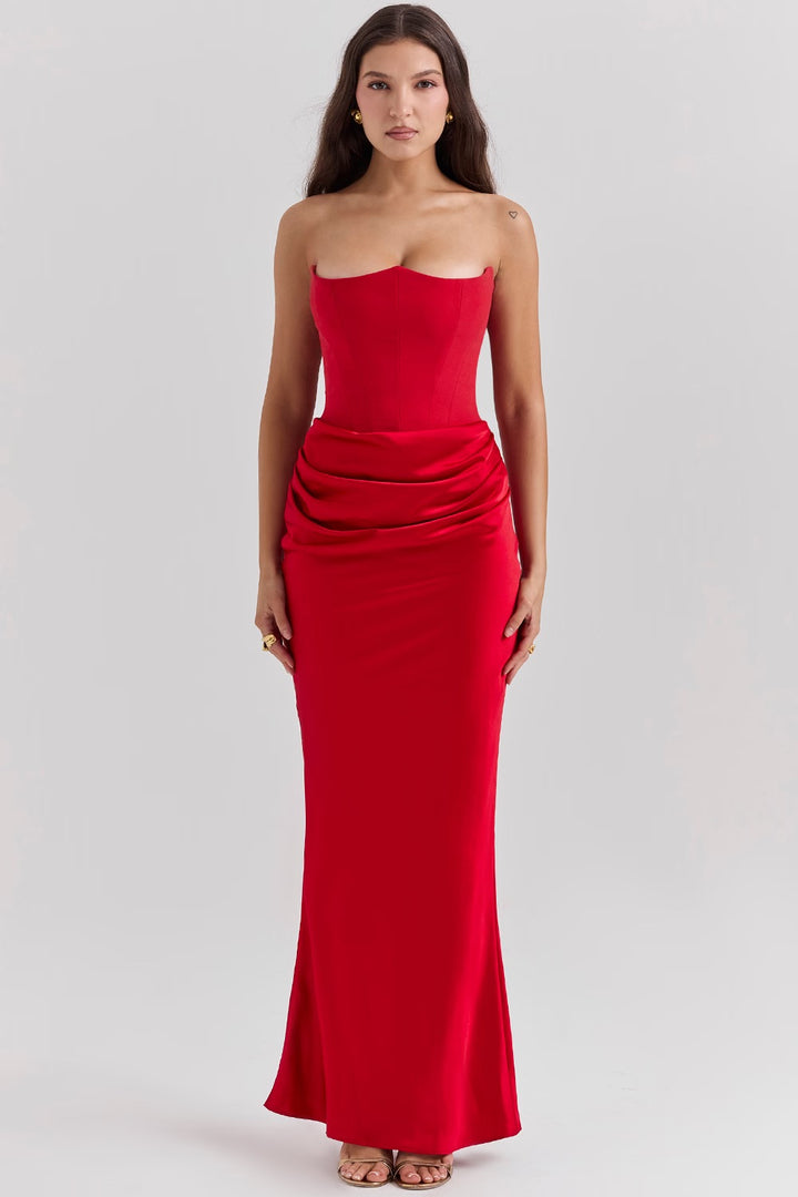Persephone Strapless Corset Maxi (Red) - First Date Rentals