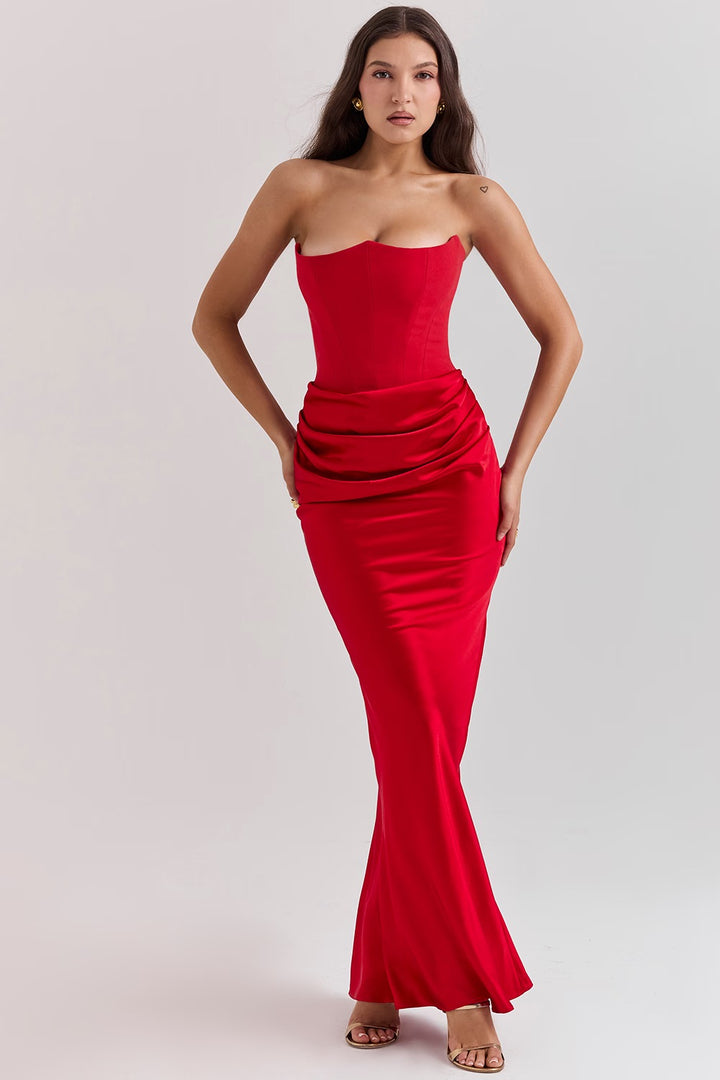 Persephone Strapless Corset Maxi (Red) - First Date Rentals