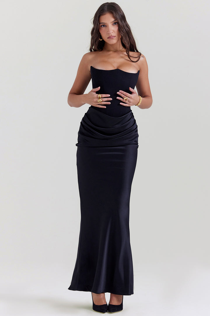 Persephone Strapless Corset Maxi (Black) - First Date Rentals