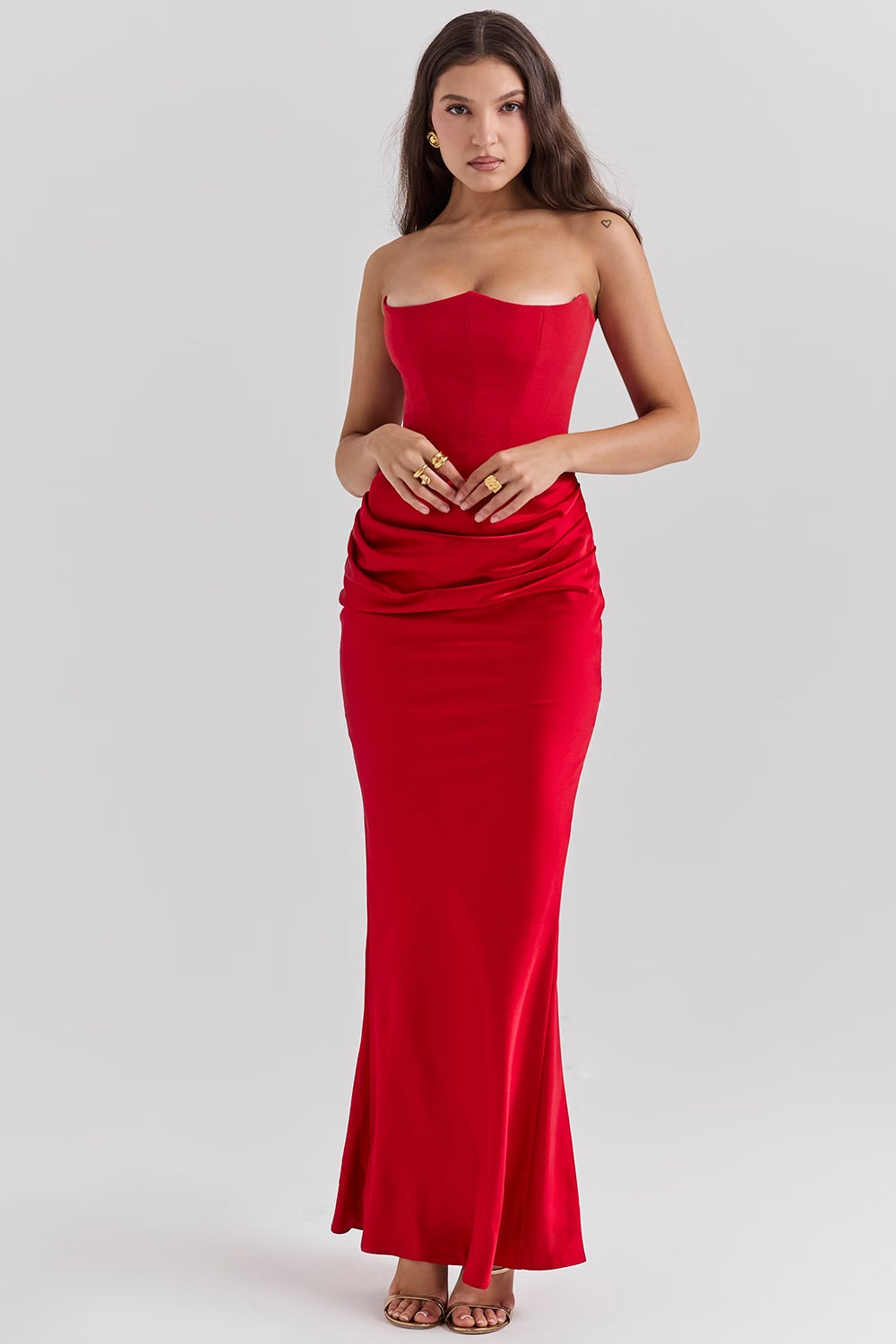 Persephone Strapless Corset Maxi (Red) - First Date Rentals