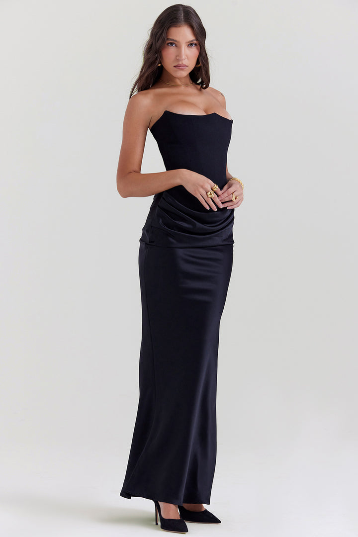 Persephone Strapless Corset Maxi (Black) - First Date Rentals
