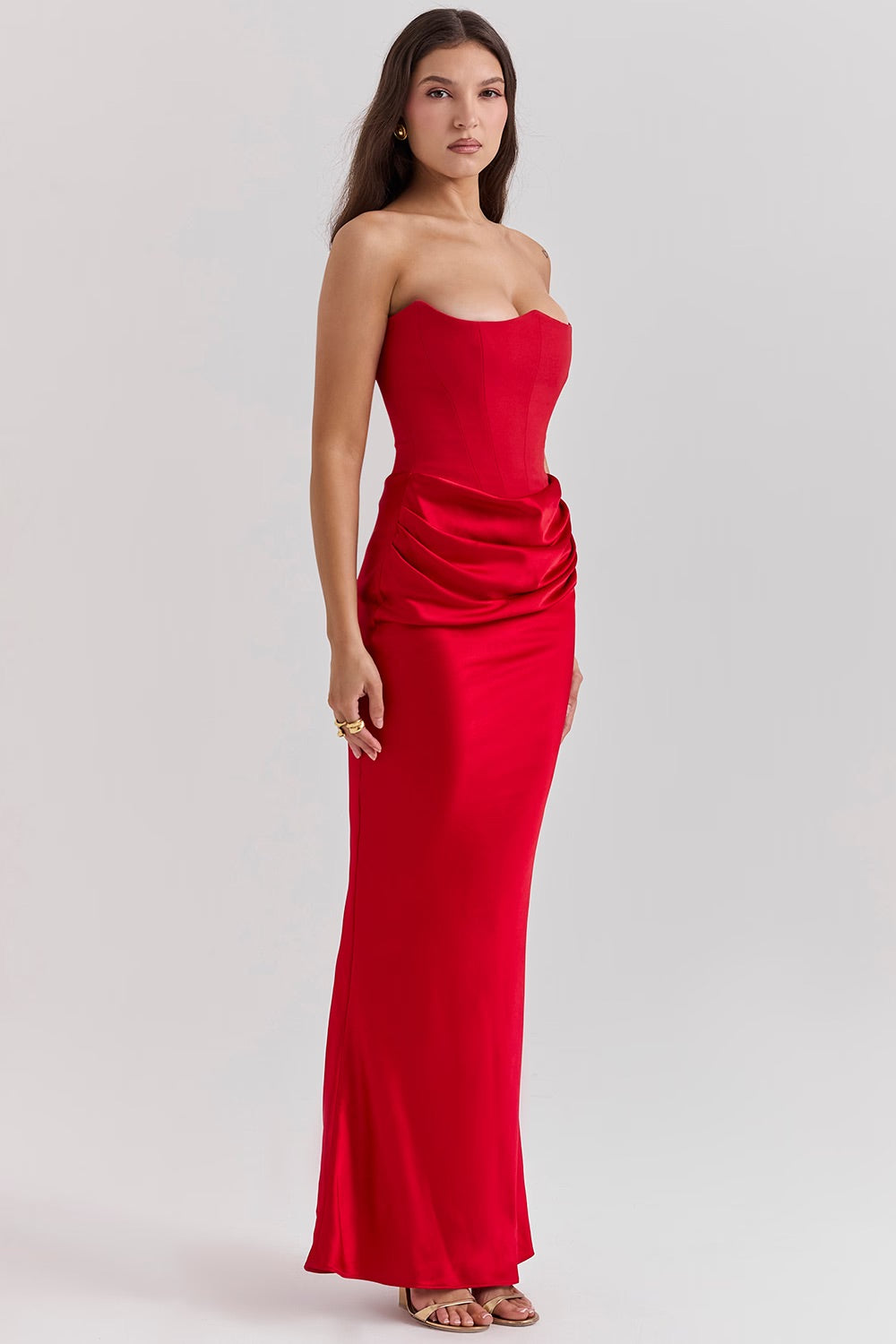 Persephone Strapless Corset Maxi (Red) - First Date Rentals