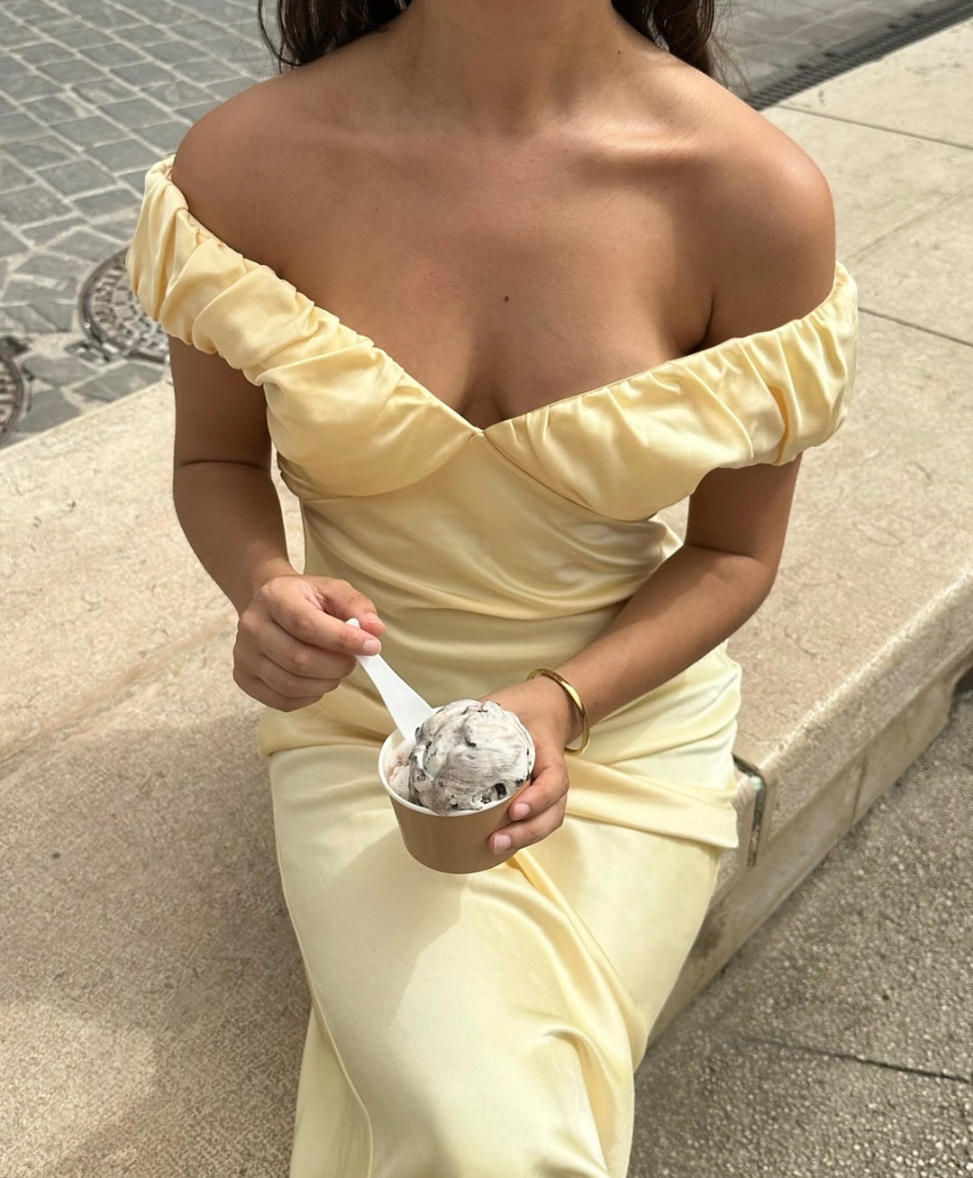 RAQUEL SATIN GOWN (Butter) - First Date Rentals