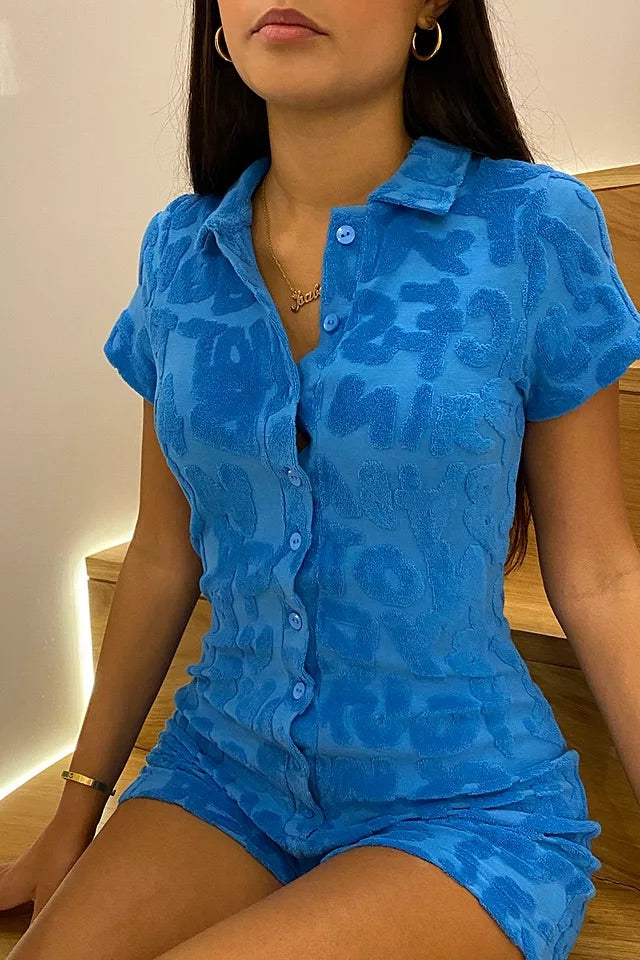 Towelling Playsuit (Blue) - First Date Rentals