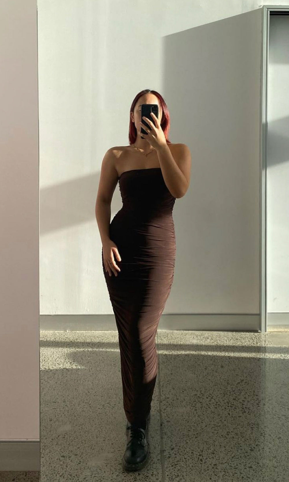 GINNI MESH TUBE DRESS (Brown) - First Date Rentals