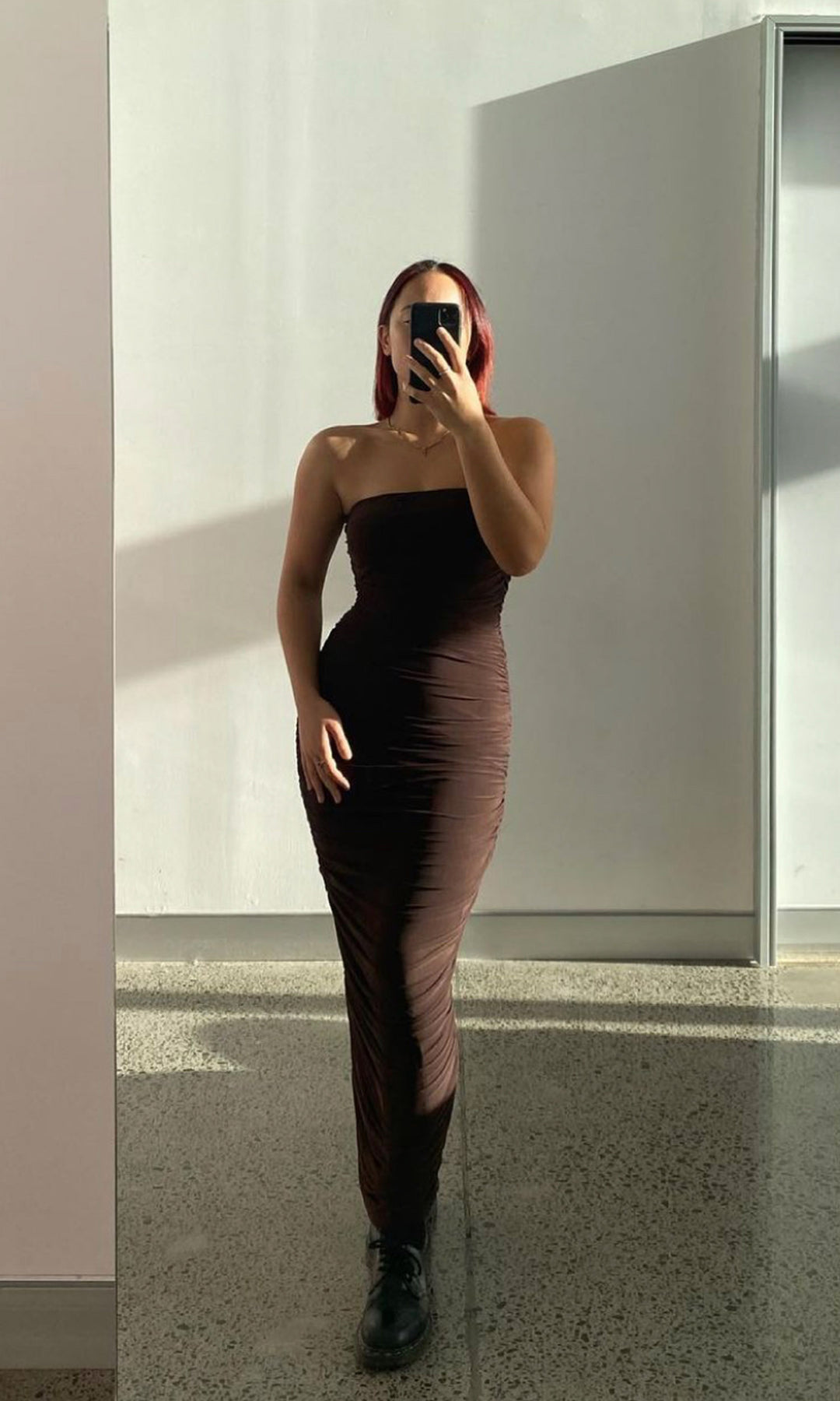 GINNI MESH TUBE DRESS (Brown) - First Date Rentals