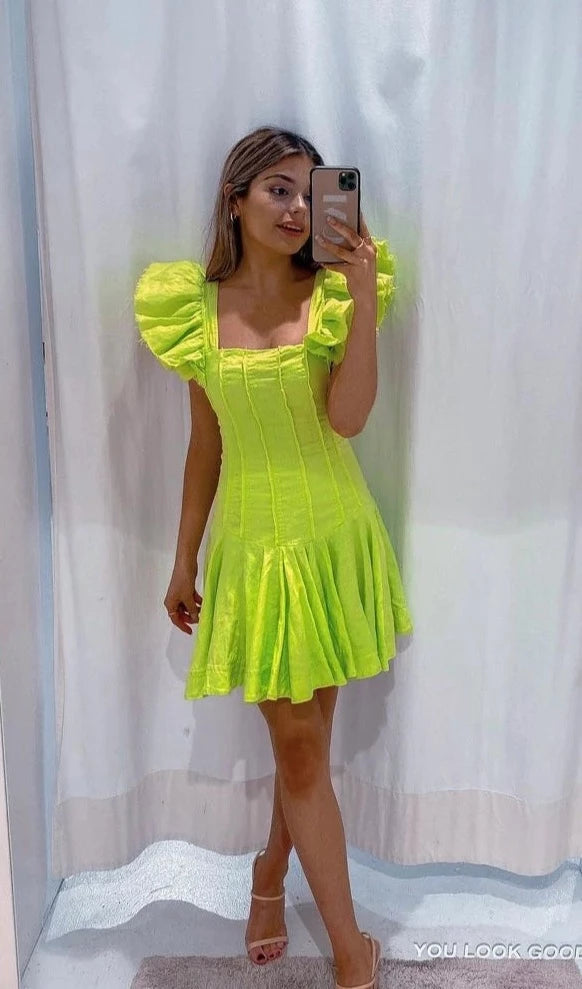 aje breathless frill sleeve mini dress Breathless Mini (Lime)