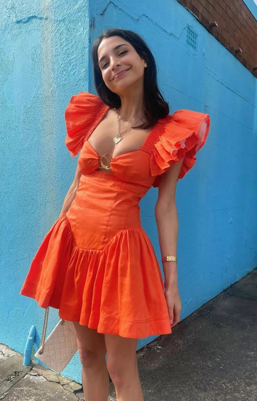 Simone Frill Sleeve Mini (Orange)
