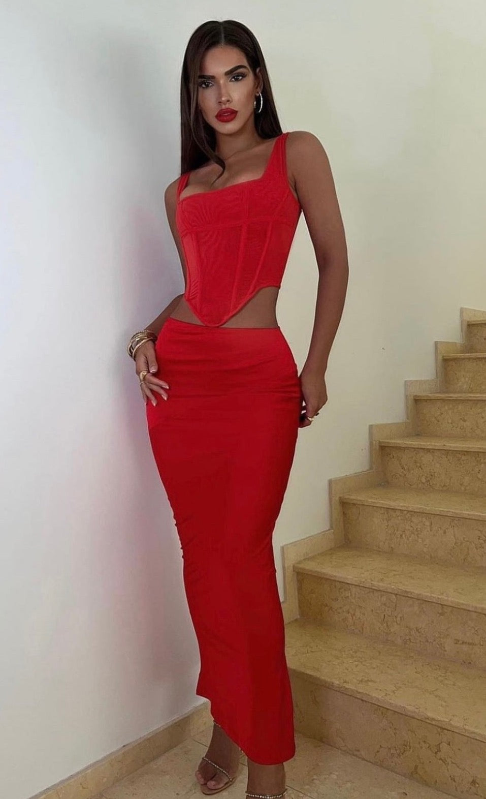 Edetta Skirt & Rafa Top (Red) - First Date Rentals