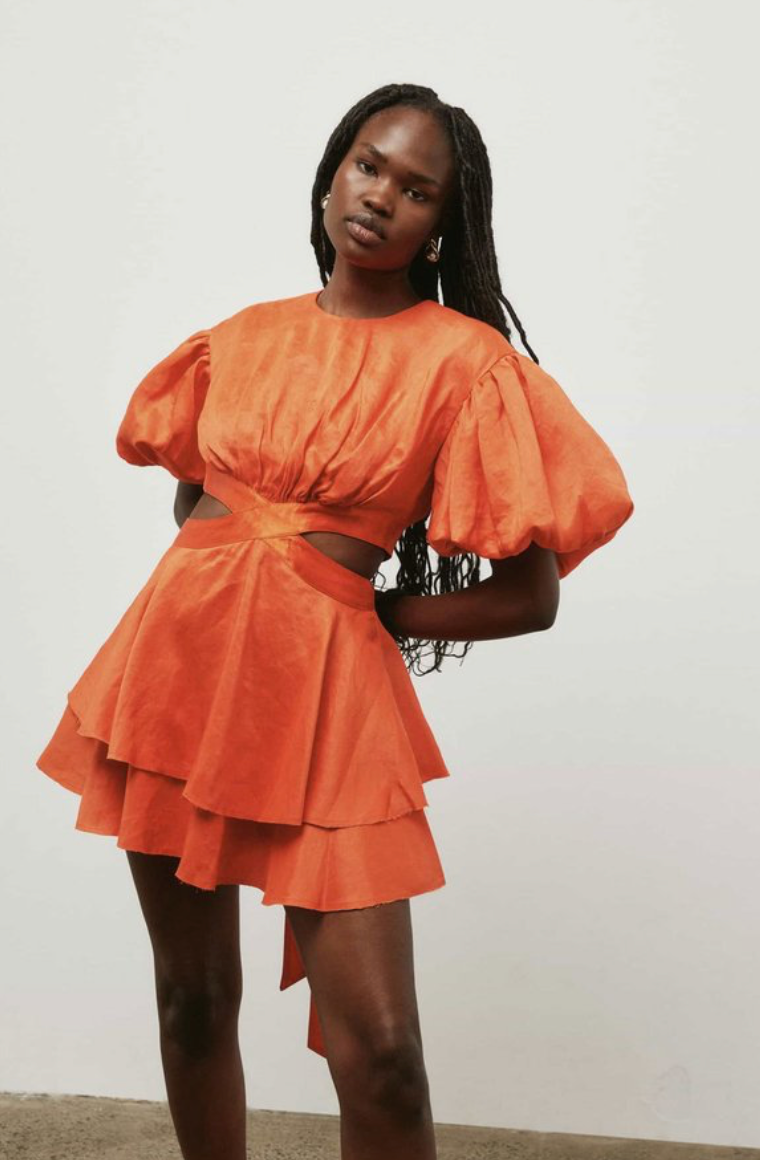 aje gracious cut out dress Mini (Saffron) What to wear in 43023 Airrobe Color:Custom Color(Add Your Color On ”Order special instructions“ ）