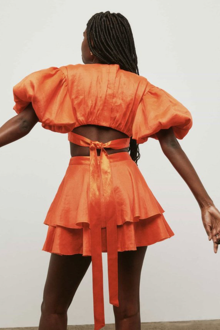 aje gracious cut out dress Aje - Gracious Cut Out Mini Dress Saffron