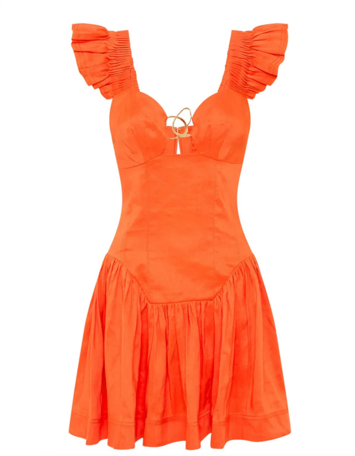 Simone Frill Sleeve Mini (Orange) - First Date Rentals