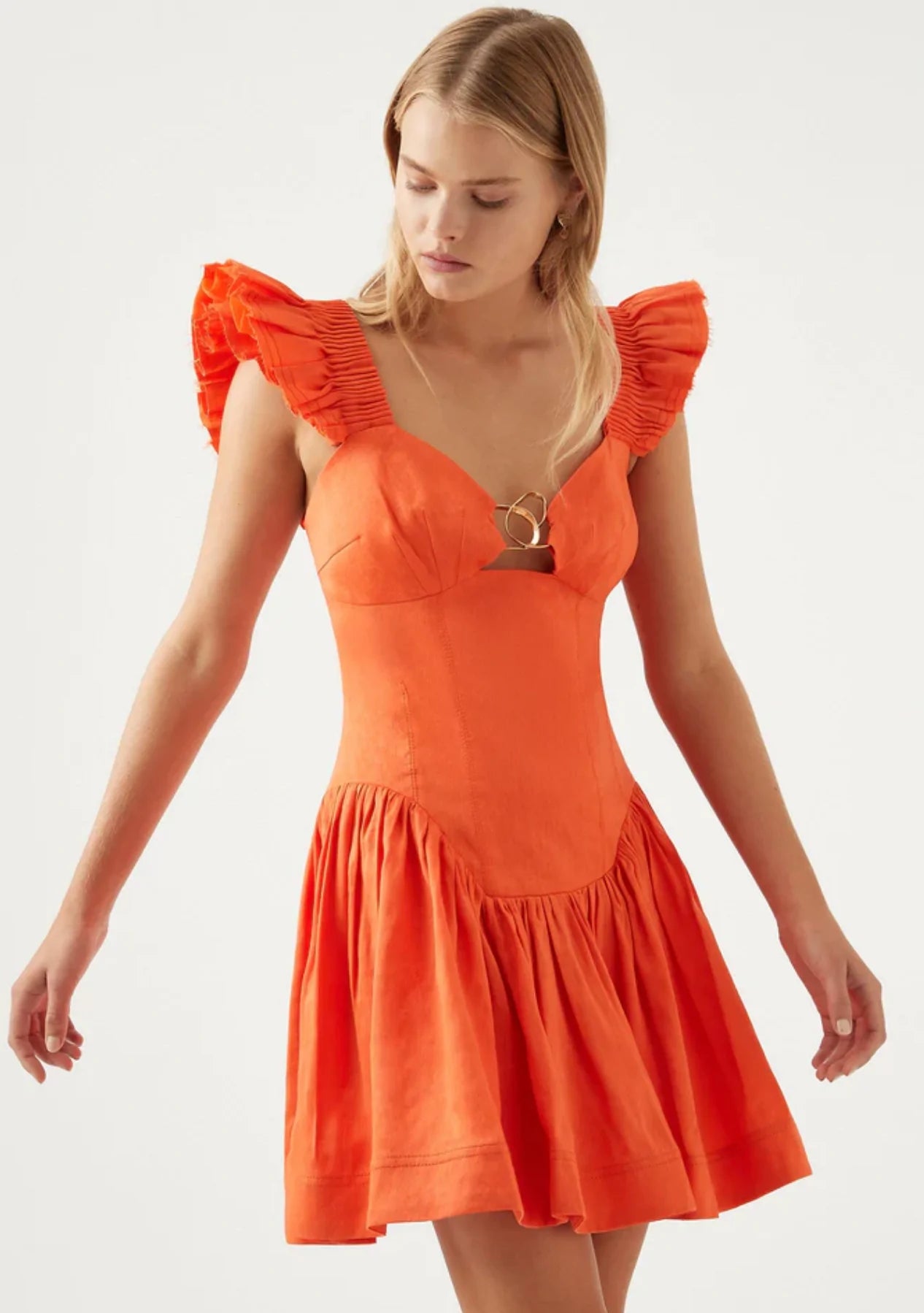 Simone Frill Sleeve Mini (Orange)