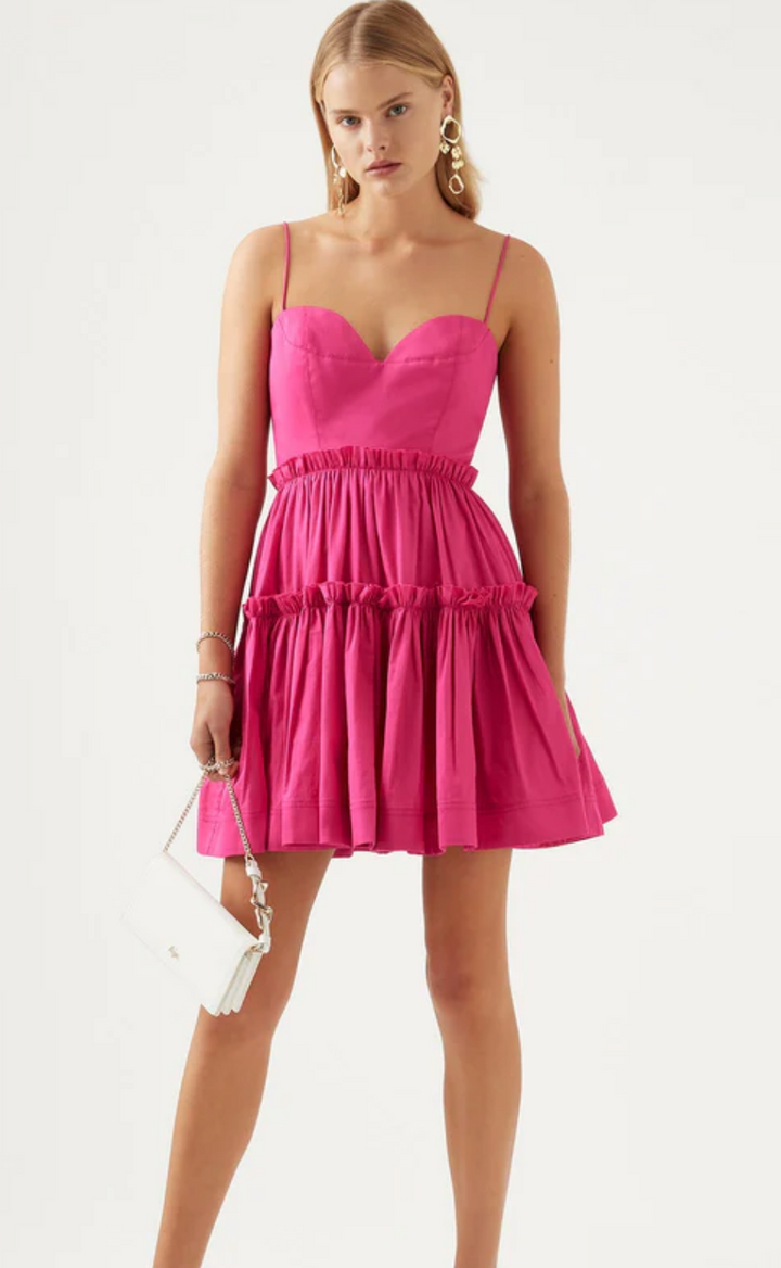 Maya Tiered Mini Dress (Fuchsia) FOR SALE - First Date Rentals