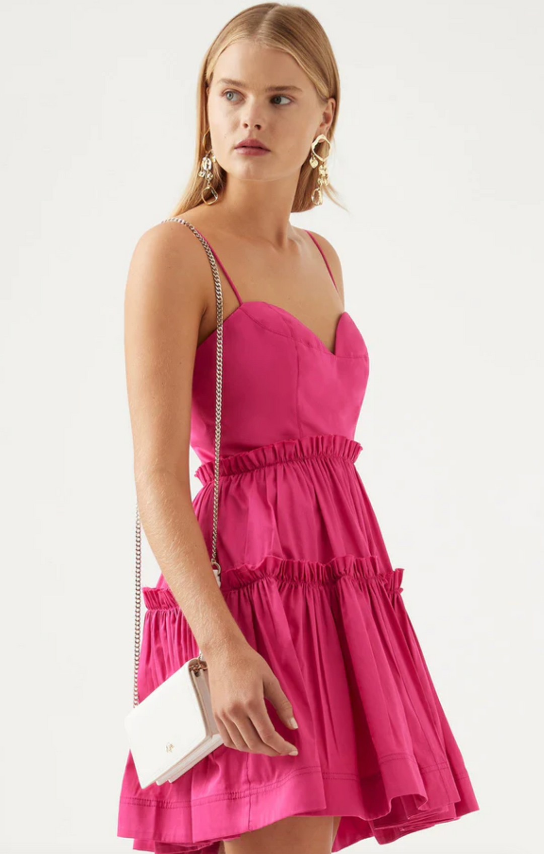 Maya Tiered Mini Dress (Fuchsia) FOR SALE - First Date Rentals