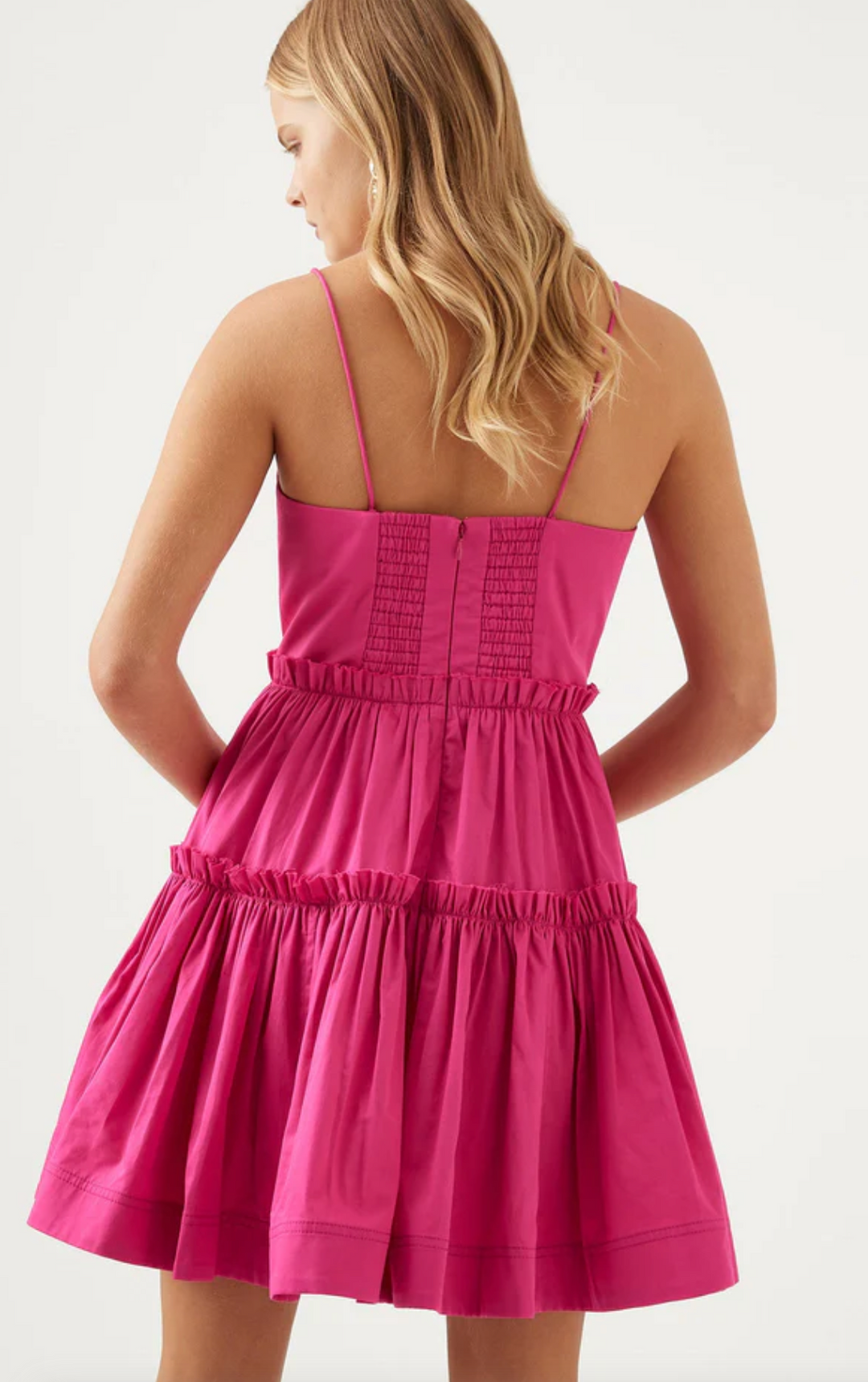 Maya Tiered Mini Dress (Fuchsia) FOR SALE - First Date Rentals