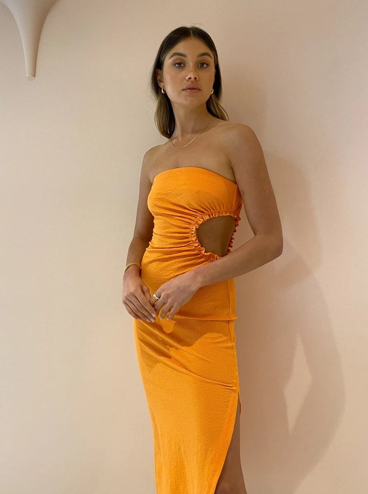 Selena Strapless Midi (Nectarine) - First Date Rentals