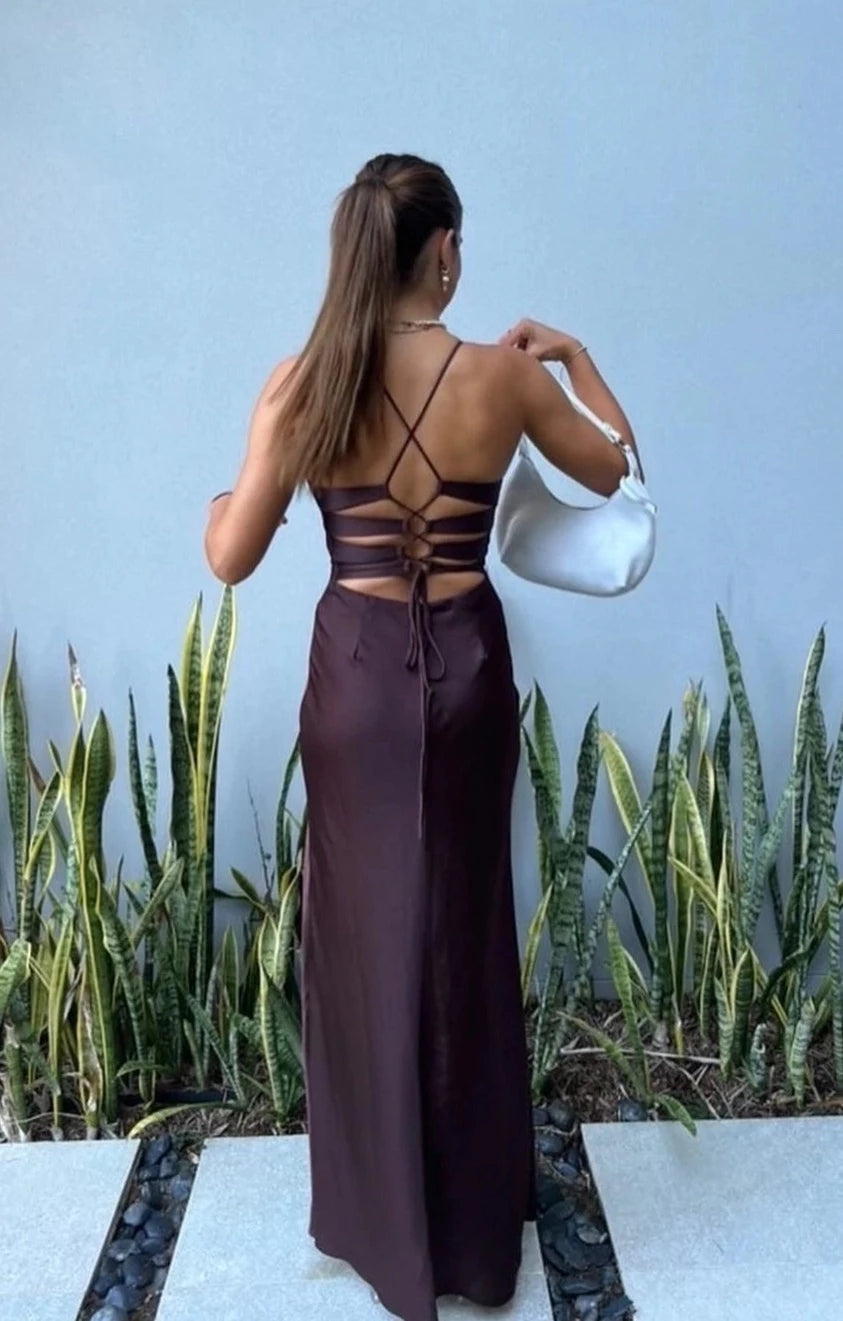 Time to Shine Slip Dress (Truffle) - First Date Rentals