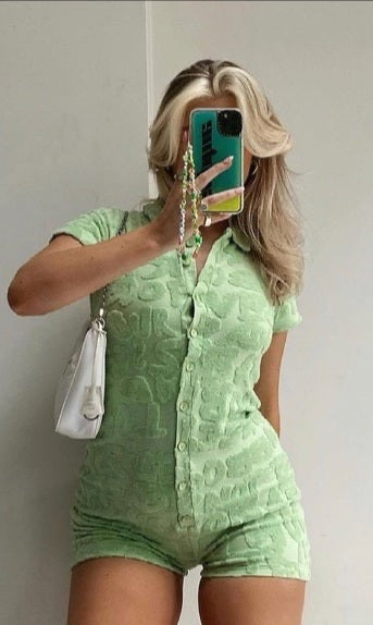 Towelling Playsuit (Pistachio) - First Date Rentals
